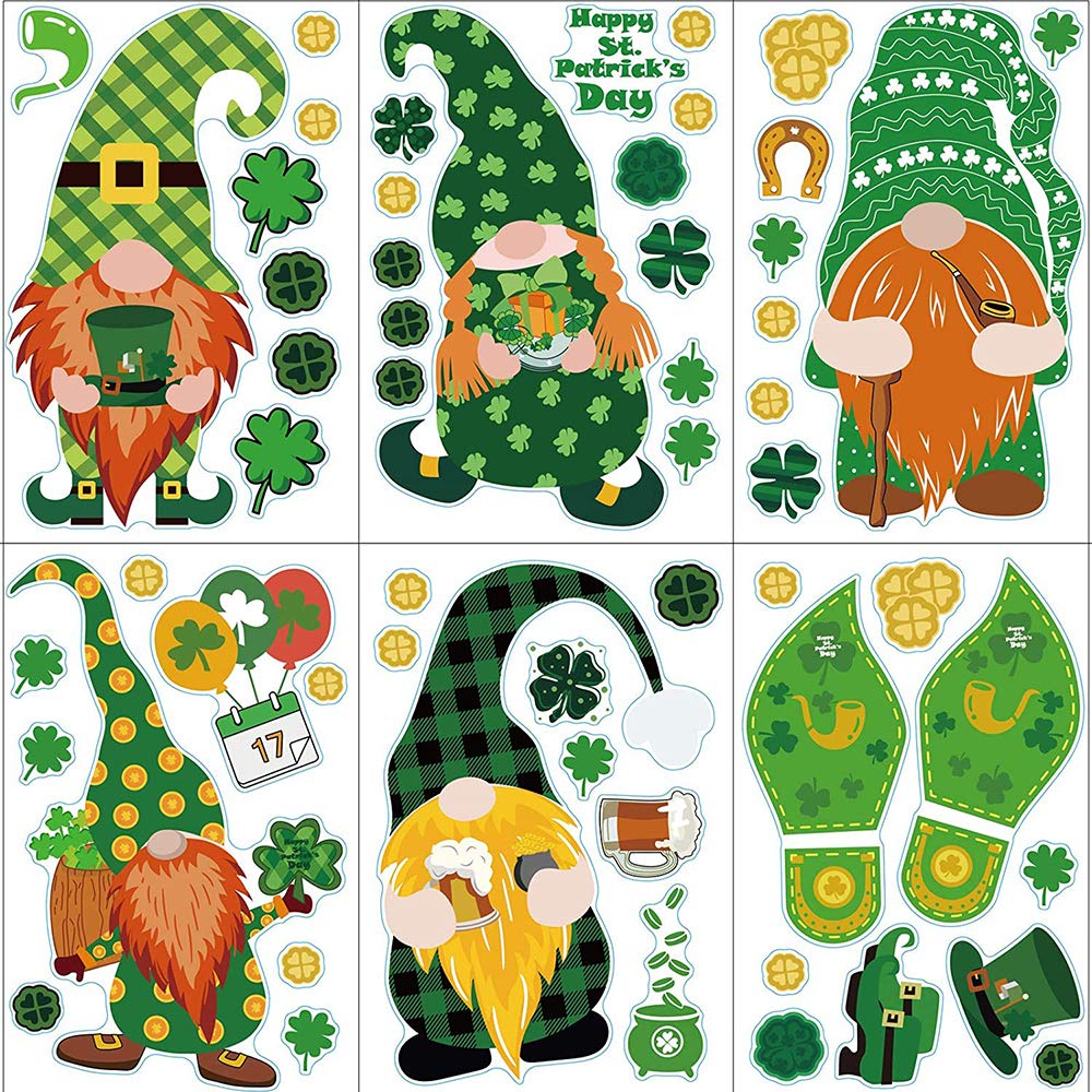 9 Sheets 122PCS St Patrick's Day Window Clings Decals Decorations, Lucky Shamrock Clover Window Stickers for St Patrick's Day Decorations, Glass Windows, Party, Irish Party Ornaments Supplies (83Pcs)