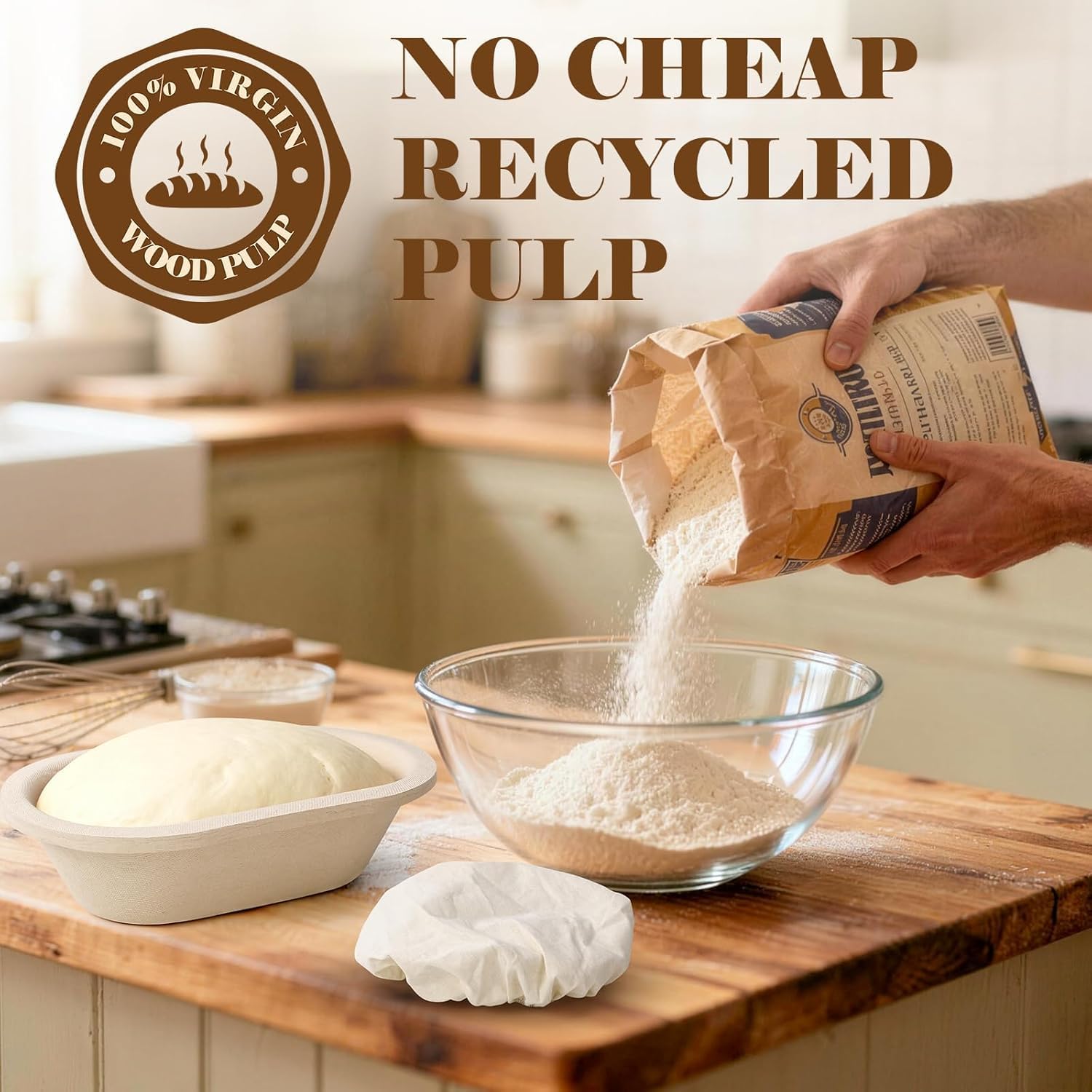 Non-Stick 10" Oval Wood Pulp Banneton Bread Proofing Basket Set Of 2 With Aliquot Jar, Sourdough Banneton Basket Set, Bread Making Tool Brotform Sourdough Bread Baking Supplies