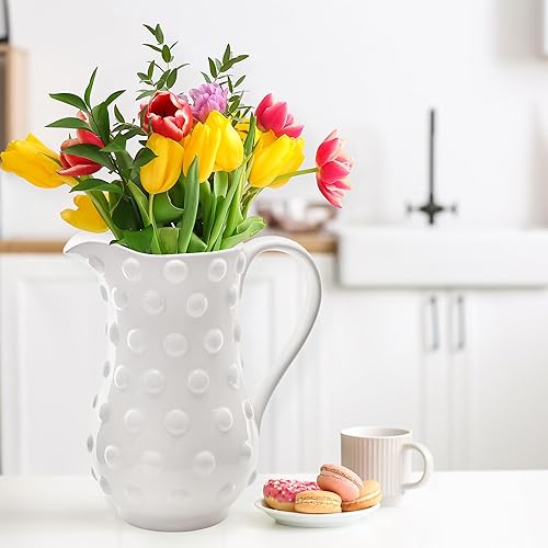 Miniatura 5 de AuldHome Design Jarra de cerámica blanca con clavos (tamaño grande), estilo retro vintage