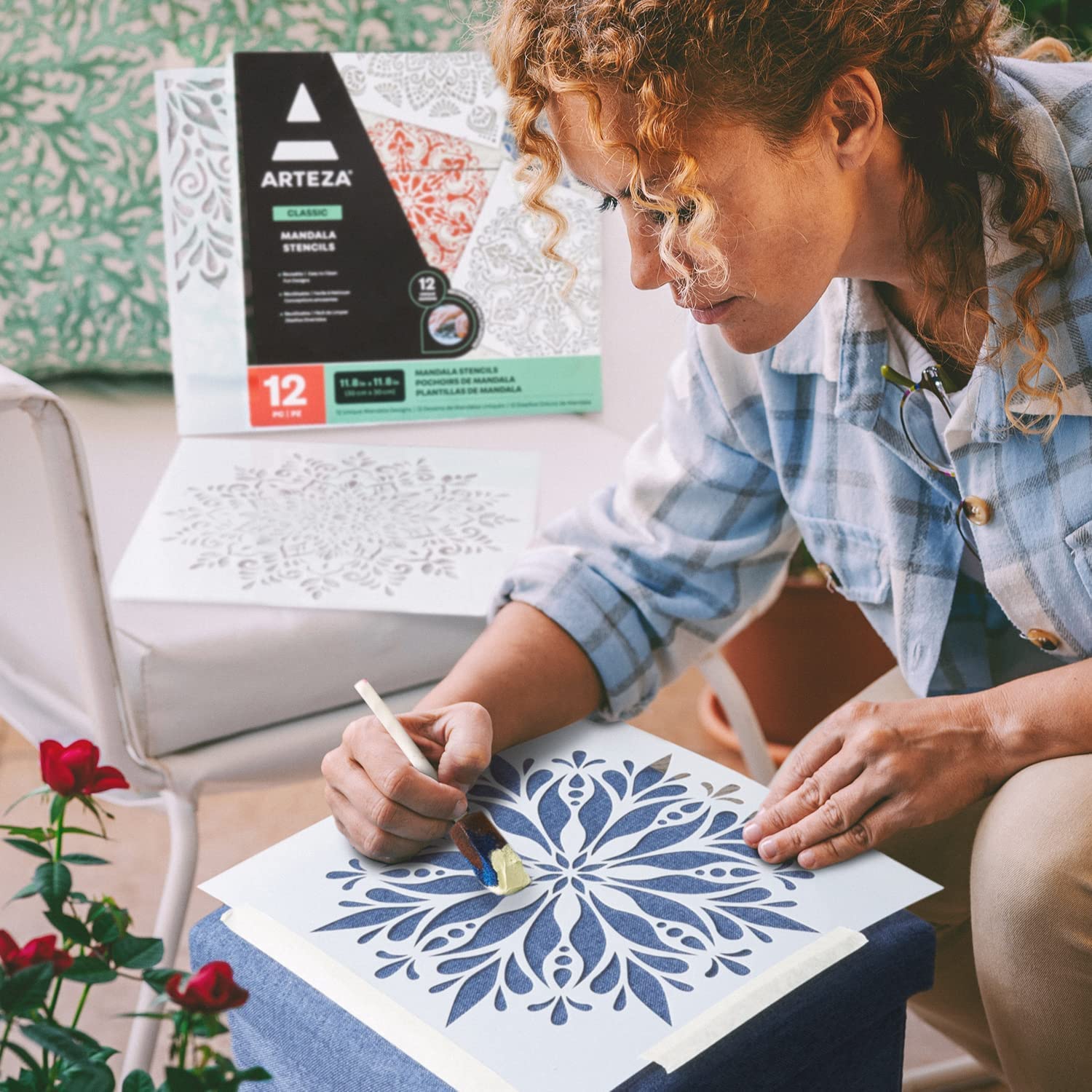 Arteza Mandala Stencils for Painting, 12 Unique Designs, 11.8 x 11.8 Inches, Thick Plastic, Art Supplies for Parties, Family and Kids Activities 2