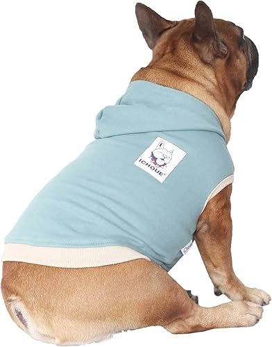 Miniatura 5 de iChoue Sudaderas con capucha 100 % algodón transpirable para perros de bulldog inglés, suéteres de pug francés francés, perros medianos, color azul,