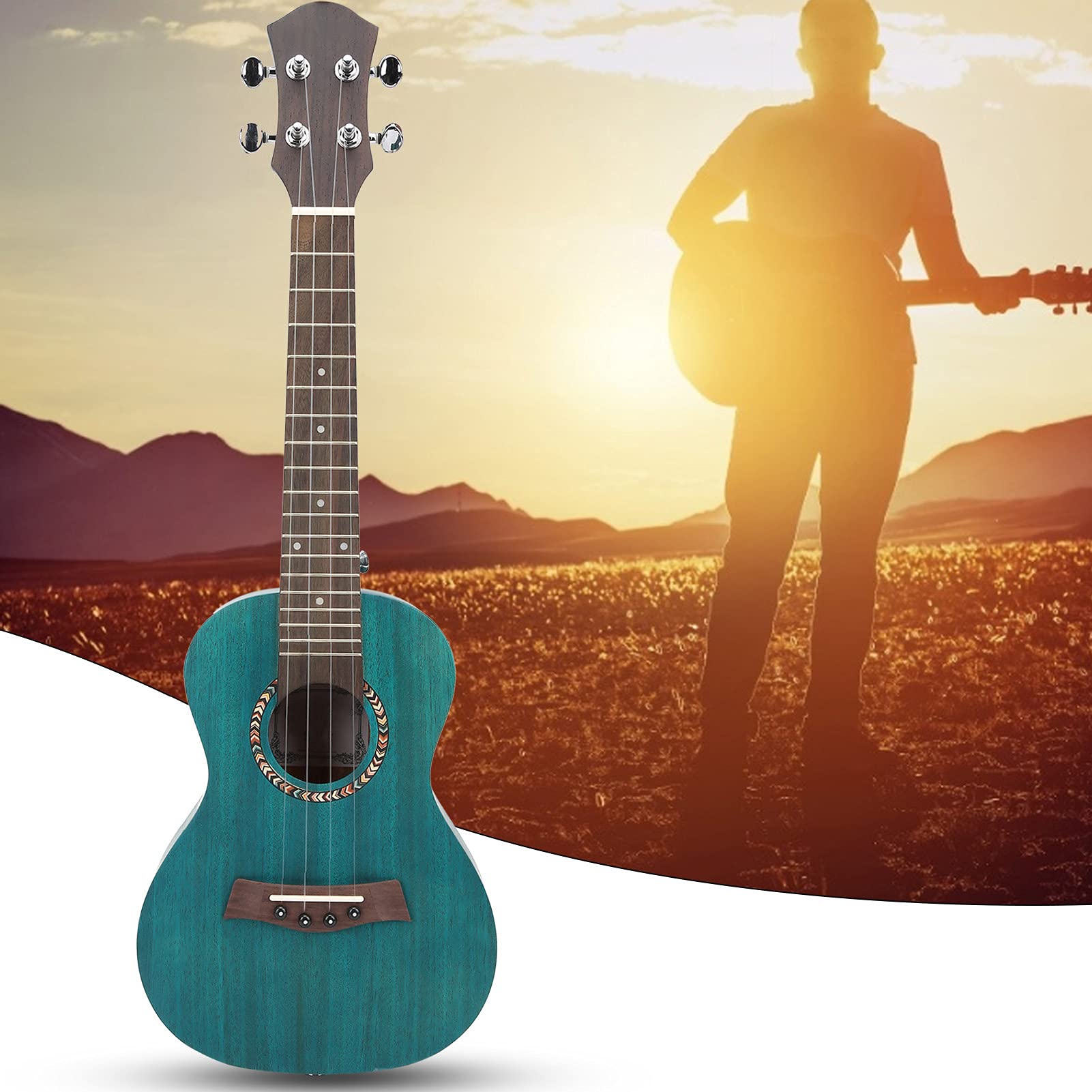 Ukulele Impiallacciatura di Mogano Ukulele Opaco Corde di Carbonio in Palissandro per Strumenti a Corde per Principianti (Retro verde malachite da 26 pollici)