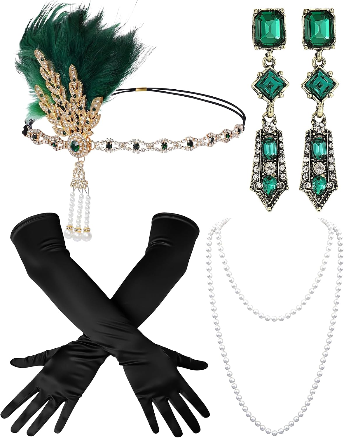 Zinniday 1920s Accessories for Women, 4 Pcs Roaring 20s Flapper Accessories Vintage 20s Set for Women Harlem Nights