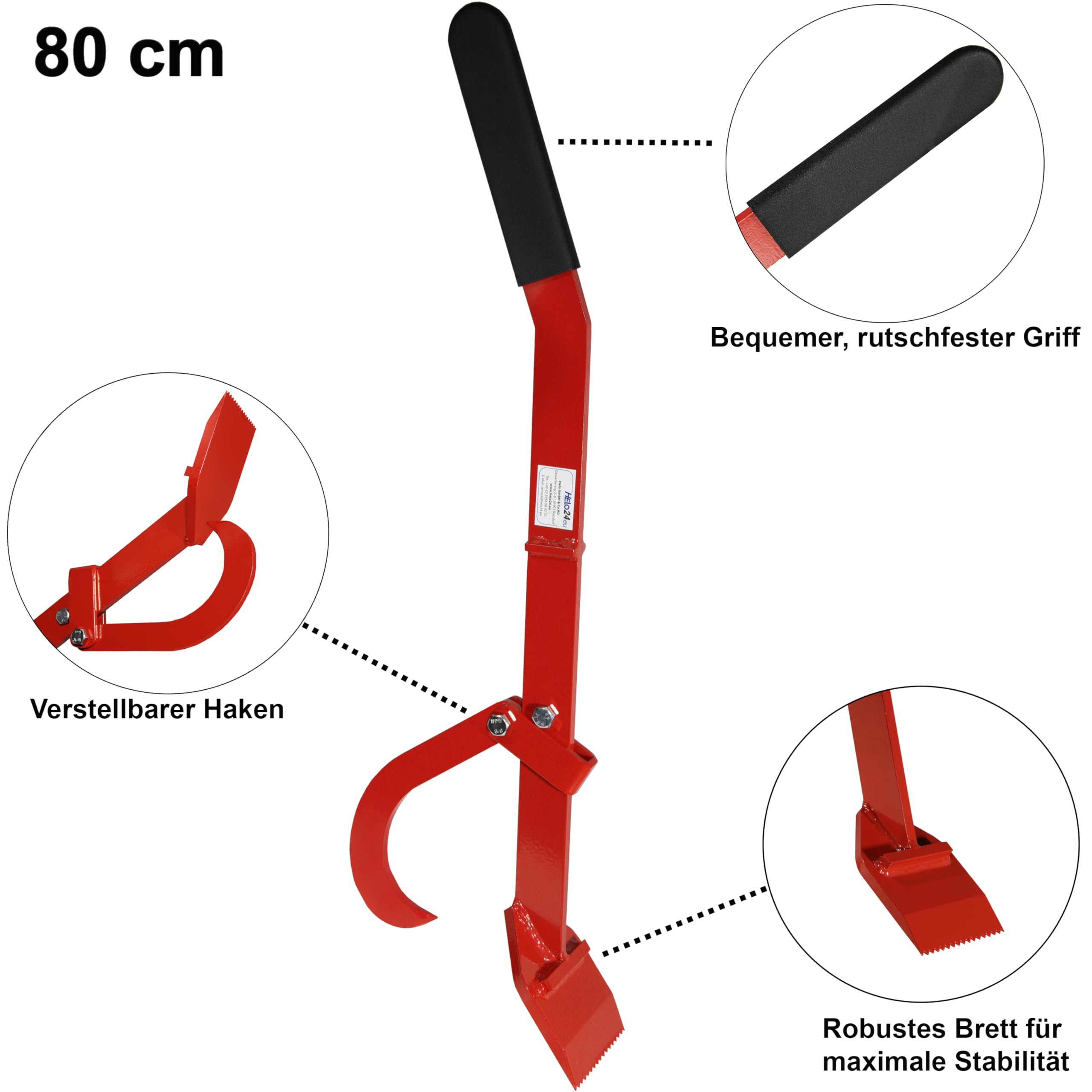 Fällheber Stammwender Holzwender Fällhilfe aus Stahl, 80-130 cm verstellbar, Wendehaken Ergonomischer Rutschfester Handgriff Rot (F1 - 80cm)