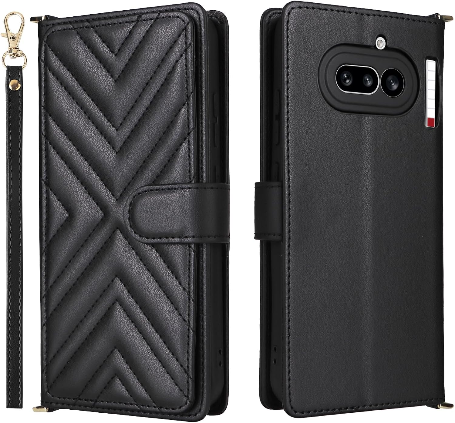 Compatible with Nothing Phone (4a) Flip Kickstand Double Card Slot Wallet Case Black