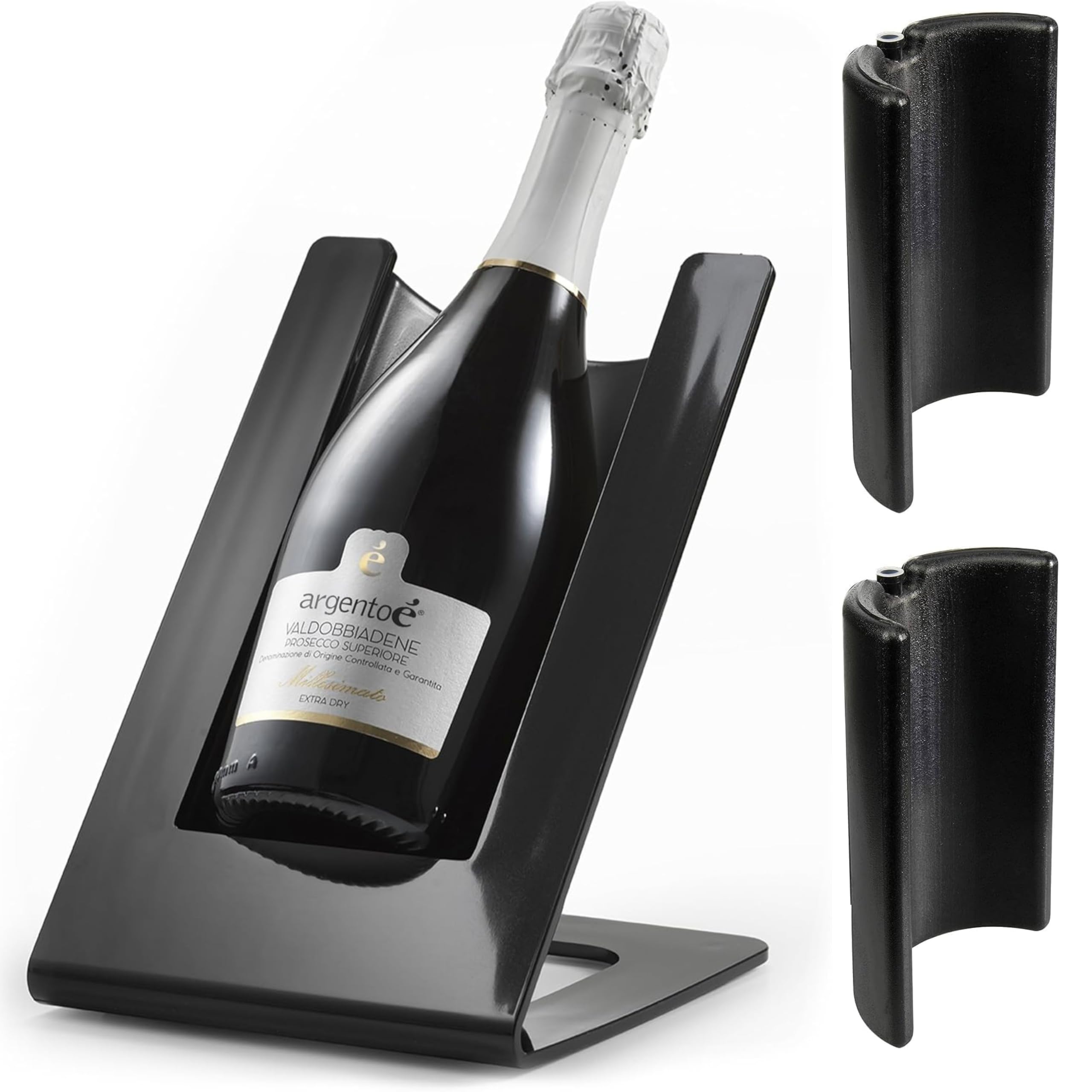 argentoè Gelette Raffredda Bottiglie Vino - Portabottiglie Refrigerante e Glacette Termica da Tavolo - Espositore per Spumanti e Champagne Senza Ghiaccio (Nero) + Elemento Accumulatore Aggiuntivo