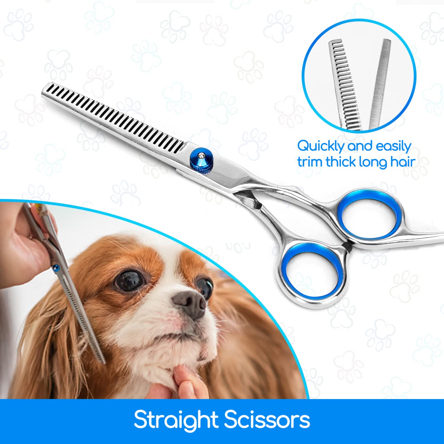 Nobleza Ciseaux pour Chien, Ensemble de 4 Outils Ciseaux Toilettage Chien Professionnel Embout Rond, Cisaille à Effiler/Droite/Incurvé et Peigne, Bricolage Ciseaux Toilettage Chien