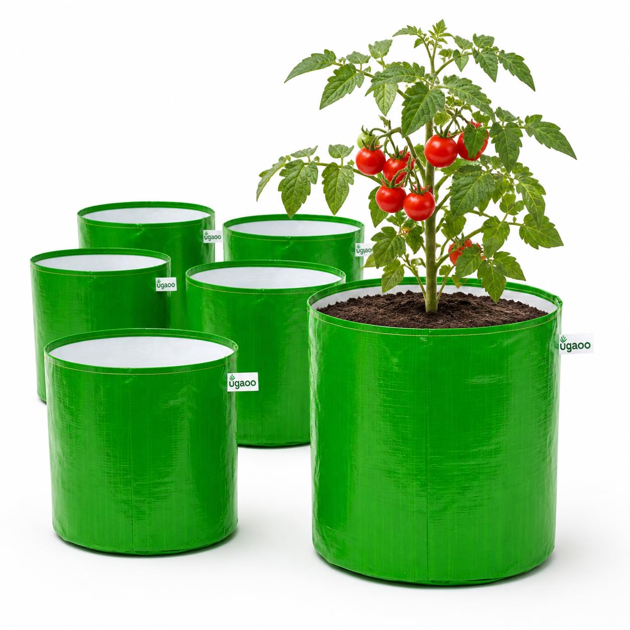 UGAOO Grow Bags 12x12 Inch (Set of 6) | 250 GSM Heavy Duty HDPE Green Plant Grow Bag for Terrace Gardening, Balcony & Home Garden | UV Resistant Reusable Vegetable Planting Bags