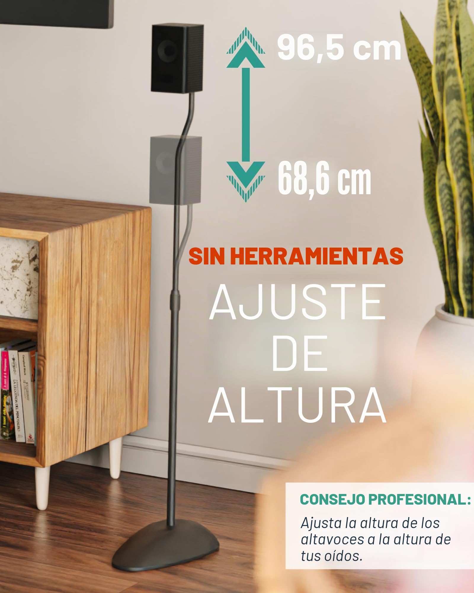 ECHOGEAR - Soportes para Altavoces de Altura Ajustable - Compatibilidad Universal con Altavoces satélite - Diseño de Acero sólido con manejo de Cables Integrado y Clavos para alfombras
