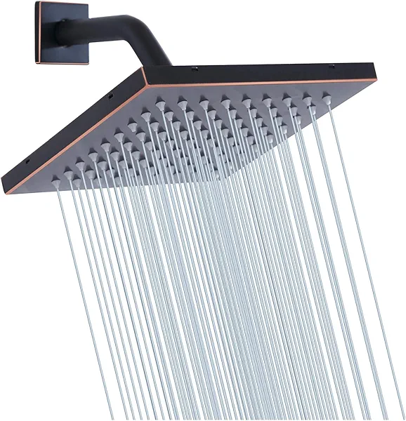 Shower Head GGStudy 8 inch Square Rain Stainless Steel High Pressure Oil Rubbed Bronze Shower Heads Rainfall Bath Shower Self-cleaning Silicone Nozzle