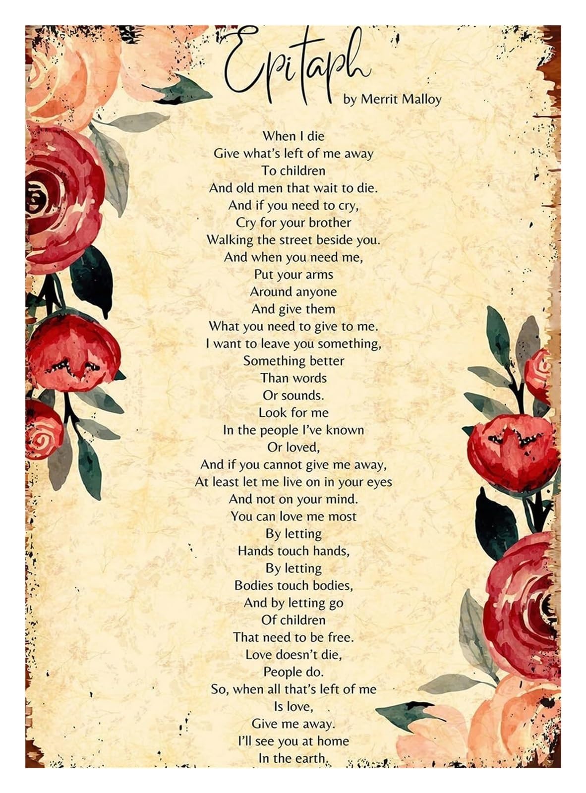 LLBOGRGGN Reflective Poetry Wall-Art - Epitaph Style Poem Print, Thought-Provoking Literary Decor for Study, Living Room or Bedroom(Framed,12x18inch(30x45cm))