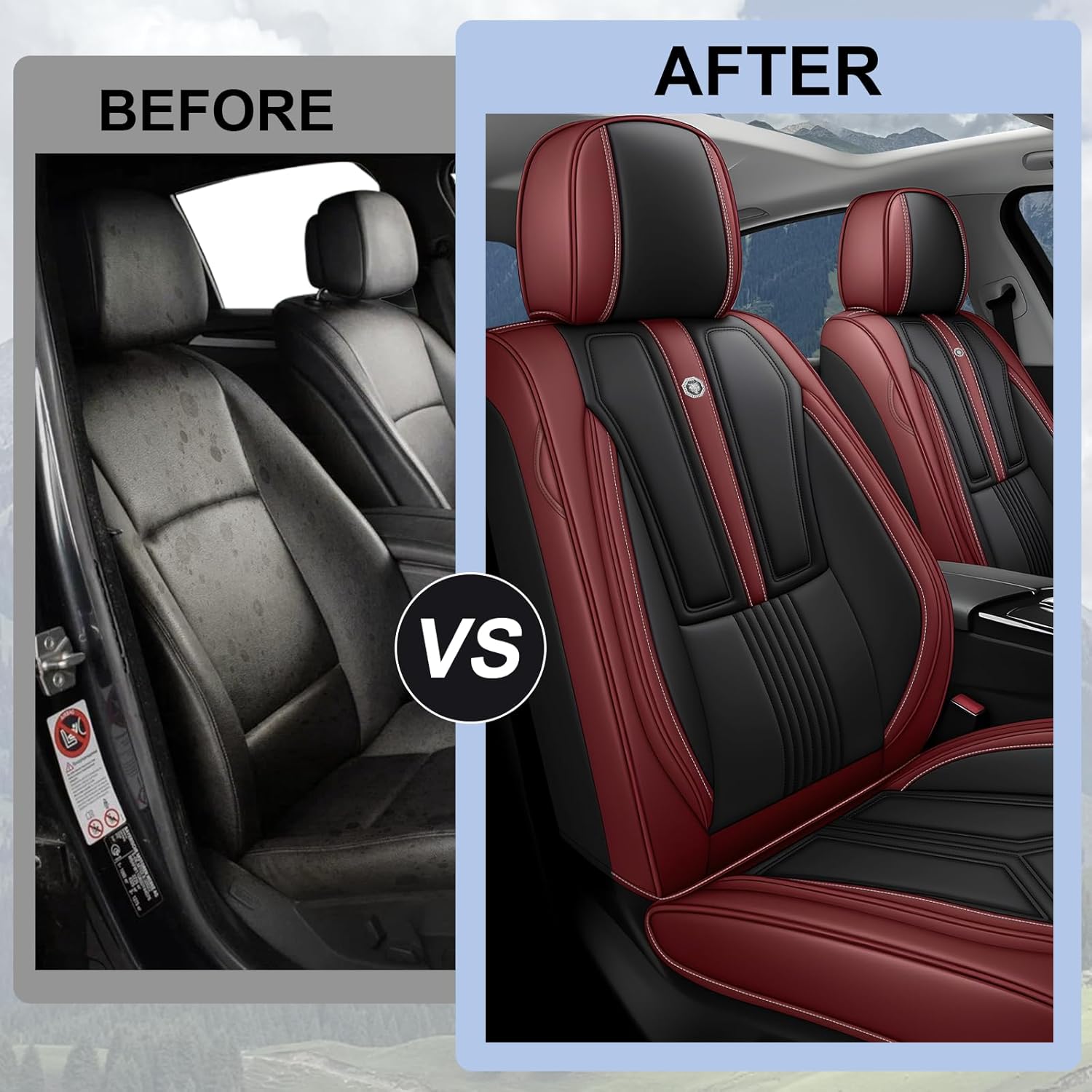 Car Seat Covers Fit for Honda Passport 2019-2024 Waterproof Automotive Seat Covers of Premium Nappa Leather(Front Row, Black & Red)