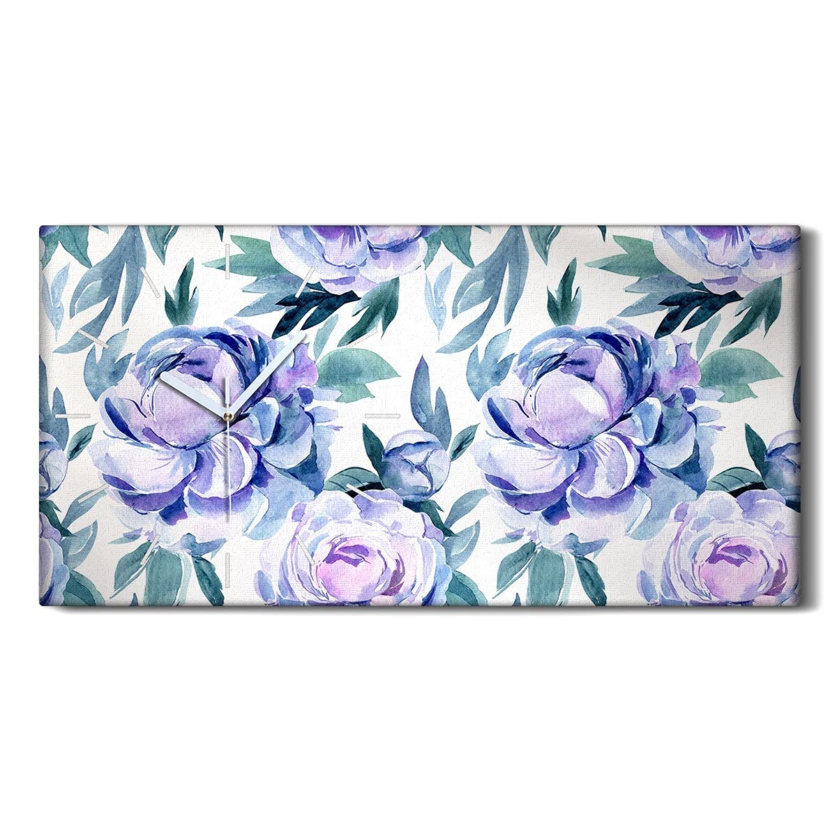 Horloge sur toile tableau art moderne 60x30cm aux finitions soignées de fleurs