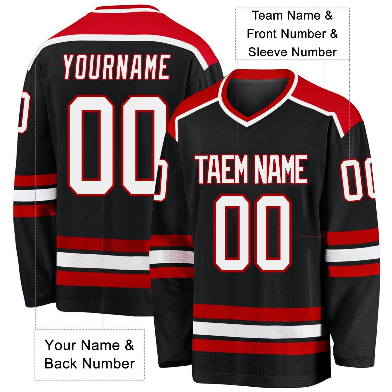Maillot de Hockey Personnalisé Homme Manches Longues Col en V S-5XL