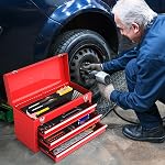 IRONMAX Portable Tool Box, 20.5’’ Lockable Steel Tool Chest Cabinet w/Comfortable Handle & 3 Drawers, Heavy Duty Storage Toolbox Tool Organizer for Garage, Warehouse, Home, Red