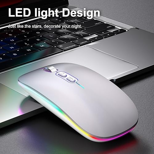 Miniatura 2 de Actualización Ratón inalámbrico LED, mouse delgado y silencioso 2.4G portátil óptico de oficina con USB y receptor tipo C, 3 niveles de DPI