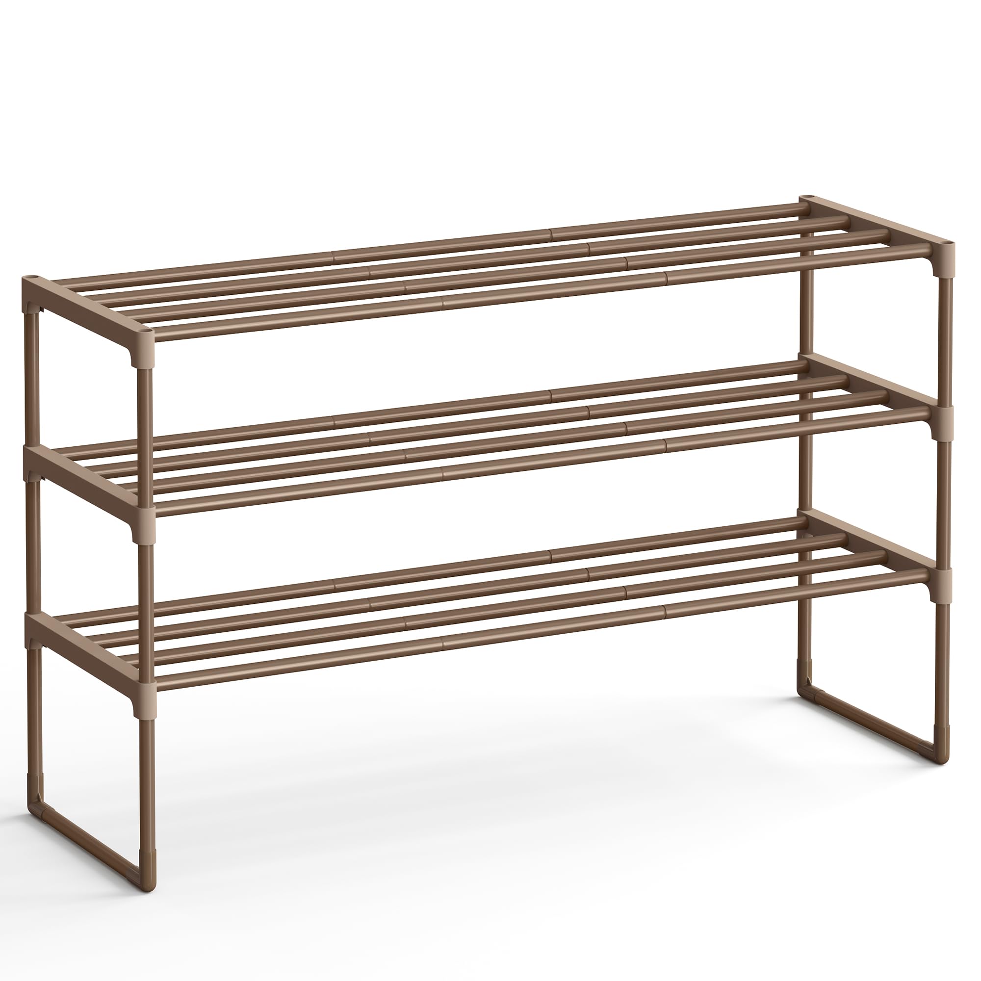 SONGMICS 3-Tier Shoe Rack – Upright or Upside-Down, Walnut