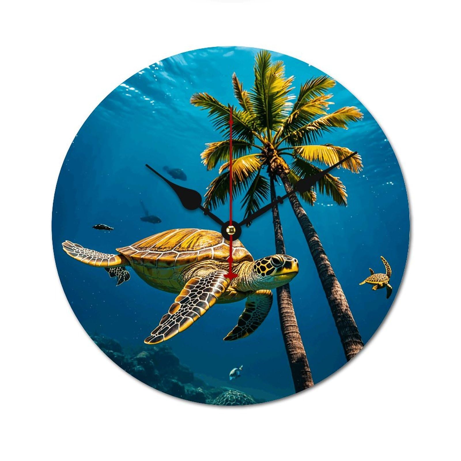 Horloge murale bois avec tortue marine pour une chambre à l'ambiance tropicale