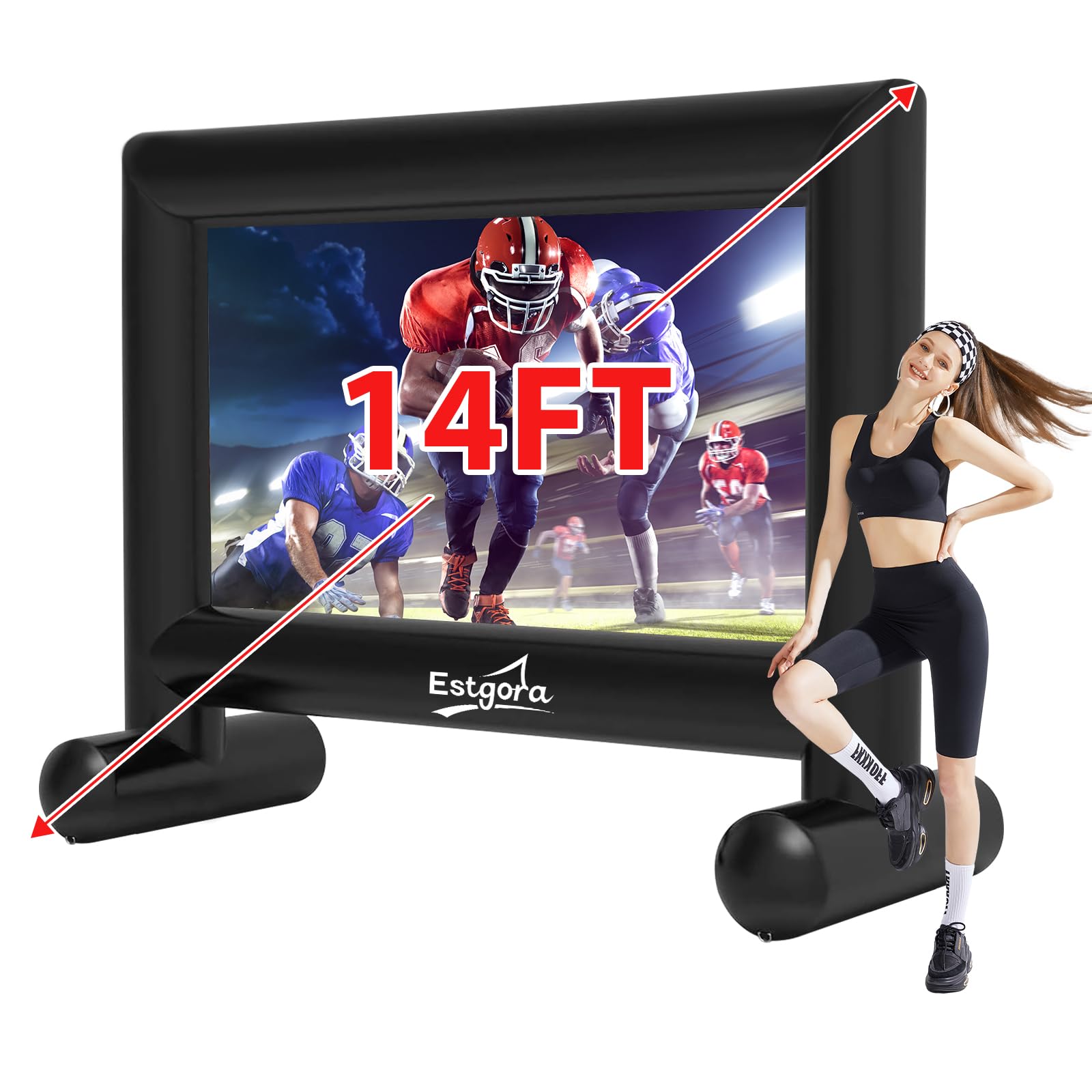 Photo 1 of Estgora 14FT Inflatable Movie Screen Outdoor, Blow Up Projector Screen, Inflatable Movie Screen with Air Blower Front & Rear Projection Screens for Outdoor Movie Night Backyard Pool Fun