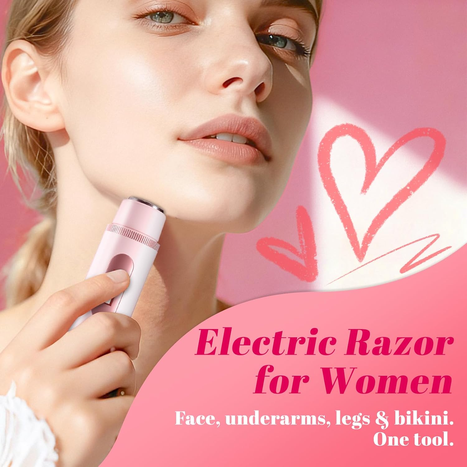 Bikini Trimmer for Women – Gentle Electric Razor for Sensitive Areas, Waterproof USB-C Rechargeable Shaver for Body & Face, Stocking Stuffers Holiday Gift (Petal Pink with LED)