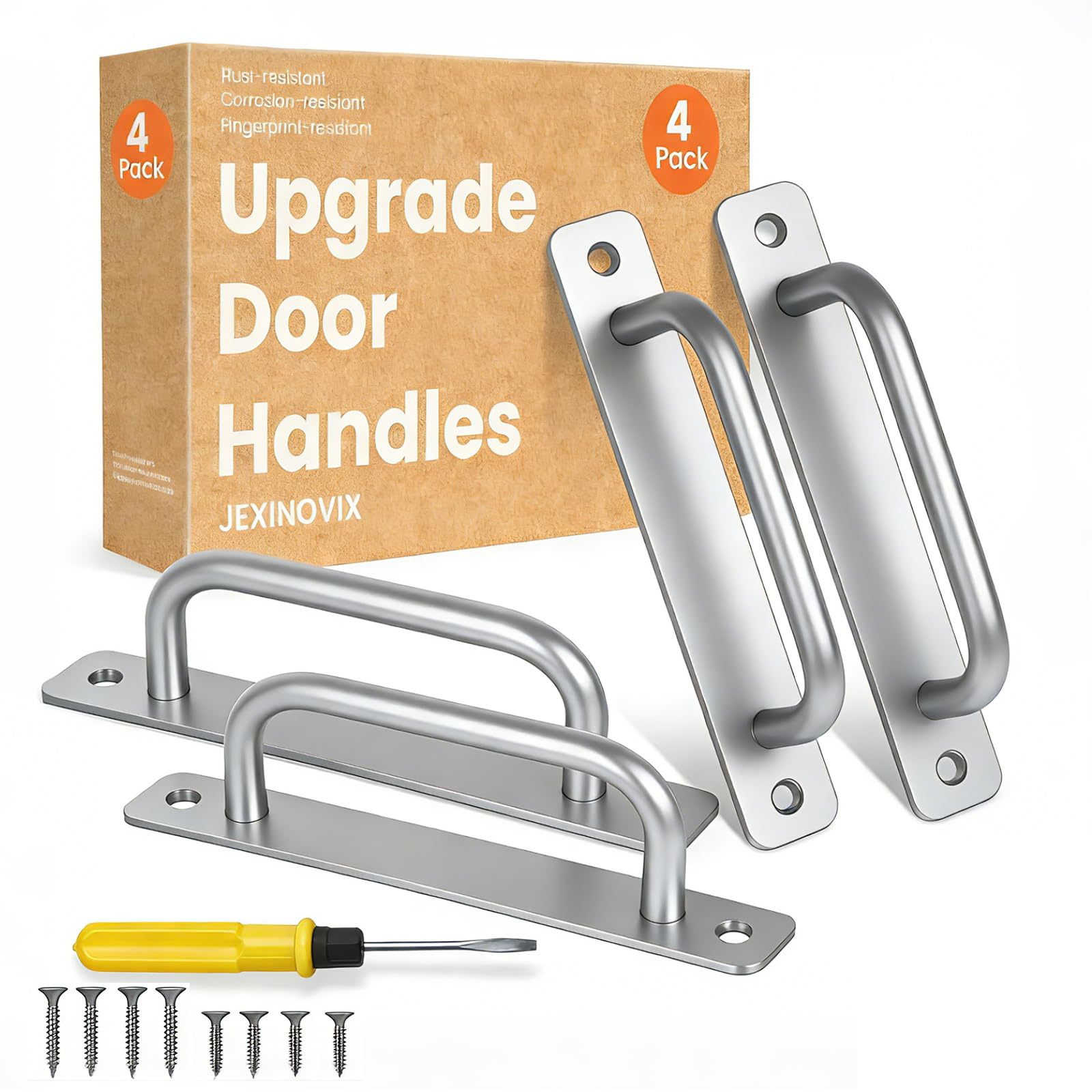 Barn Door Handles: 7.1" Gate Handle Outdoor Fence, Silver Door Pulls Handle, Aluminium Alloy Sliding Closet Door Handle For Bifold Door, Kitchen, Cabinet, Bathroom, Closet, Garage Shed (4 Pack)