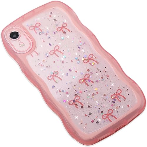 Miniatura 5 de Qokey Funda para iPhone XR, Diseño de Estrella con Purpurina y Mango de Agarre con Borde Curvo, Cubierta de TPU Transparente de Grado Militar a