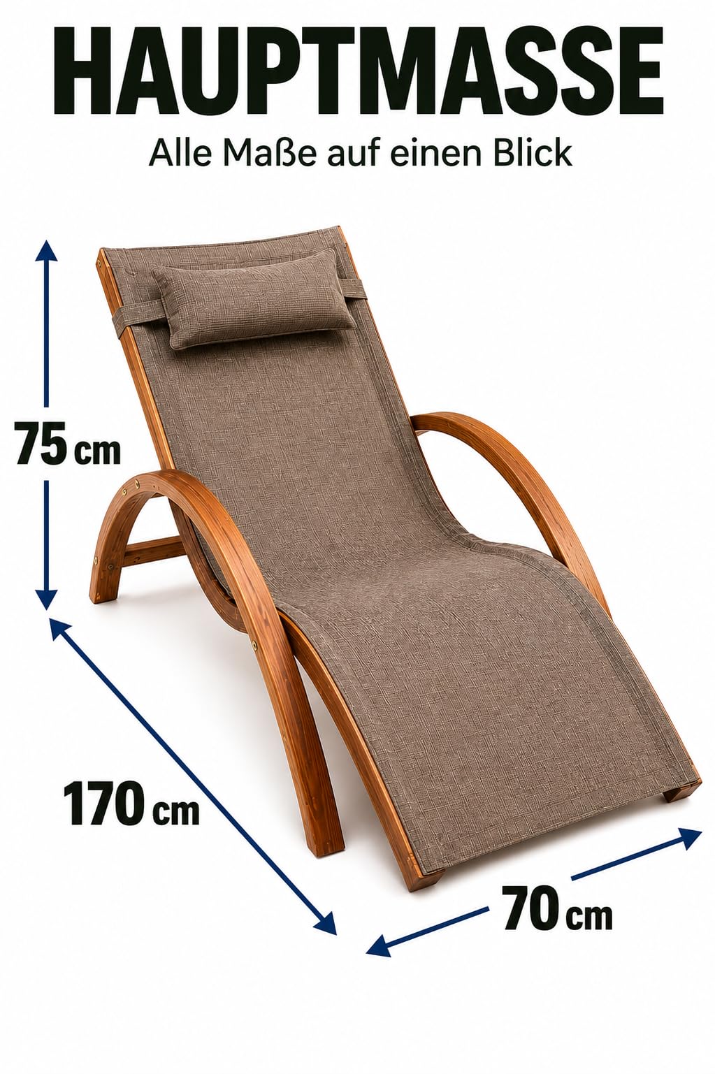 Ampel 24 Relax Liegestuhl Tropica | Relaxliege mit Armlehnen, Gartenmöbel aus vorbehandeltem Holz, Stuhl Bespannung braun, wetterfeste Gartenliege
