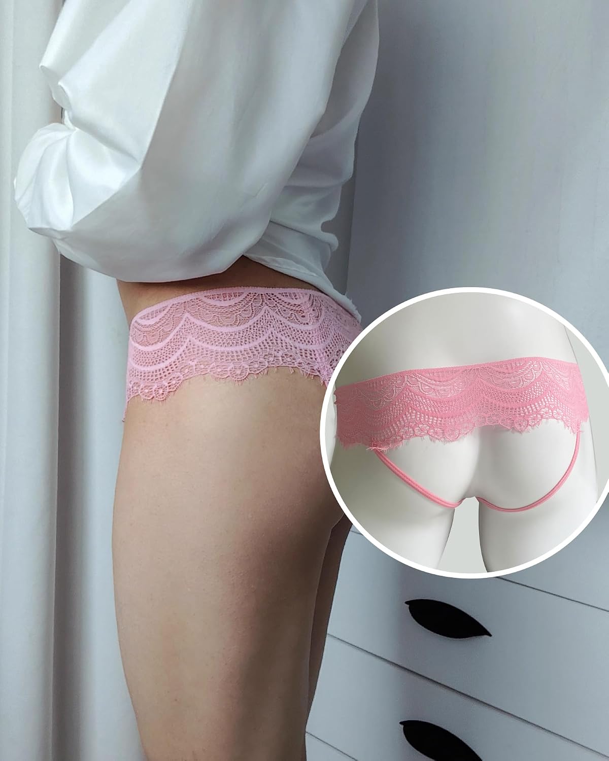 Mens Sexy Pink Lace Jockstraps Underwear, Sissy Lingerie Soft Stretchy Bulge Pouch Panties For Men Crossdressers