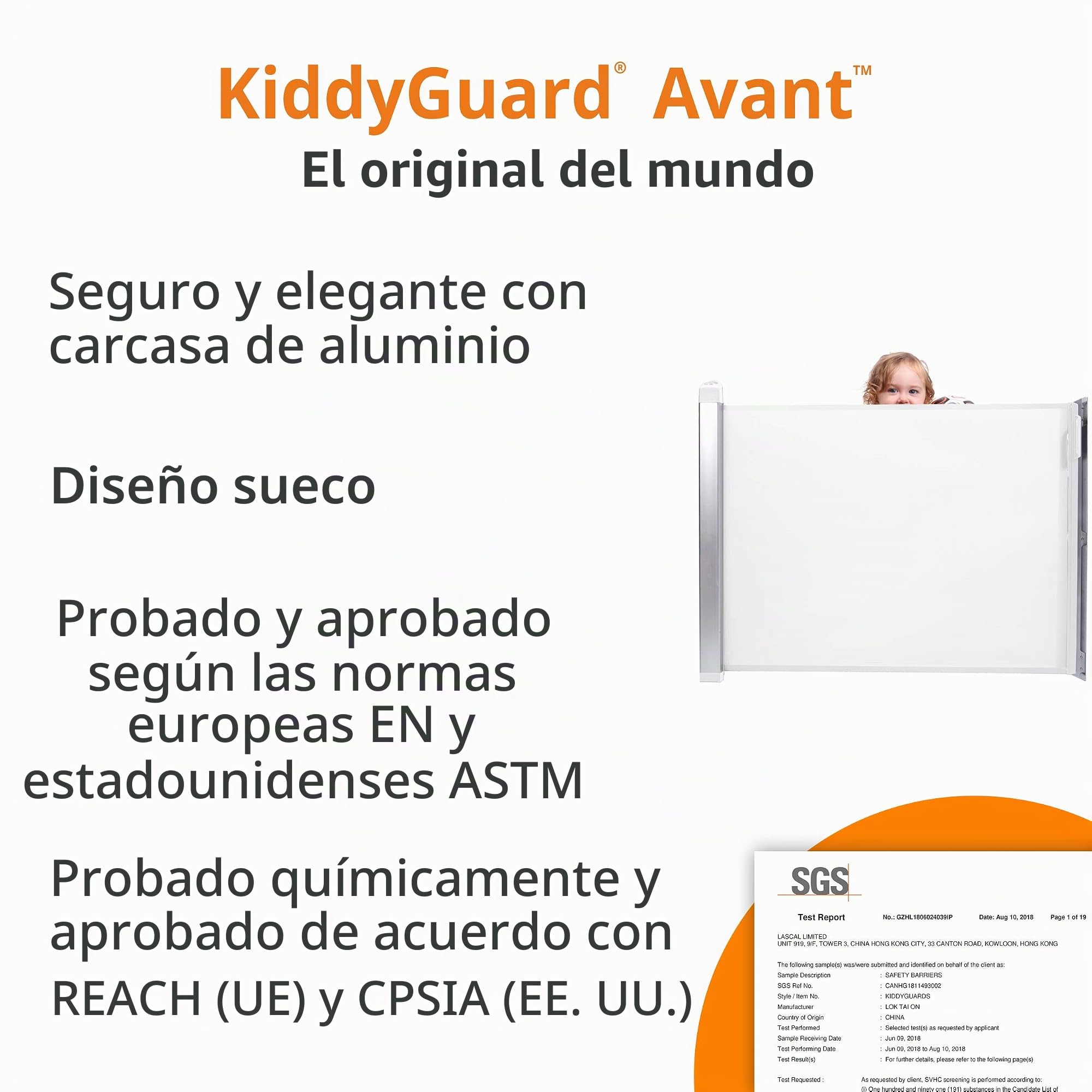 Lascal KiddyGuard Avant Barrera infantil elegante y discreta para escalera, red plegable y carcasa de aluminio cepillado, valla protectora, hasta 120 cm de ancho, negro
