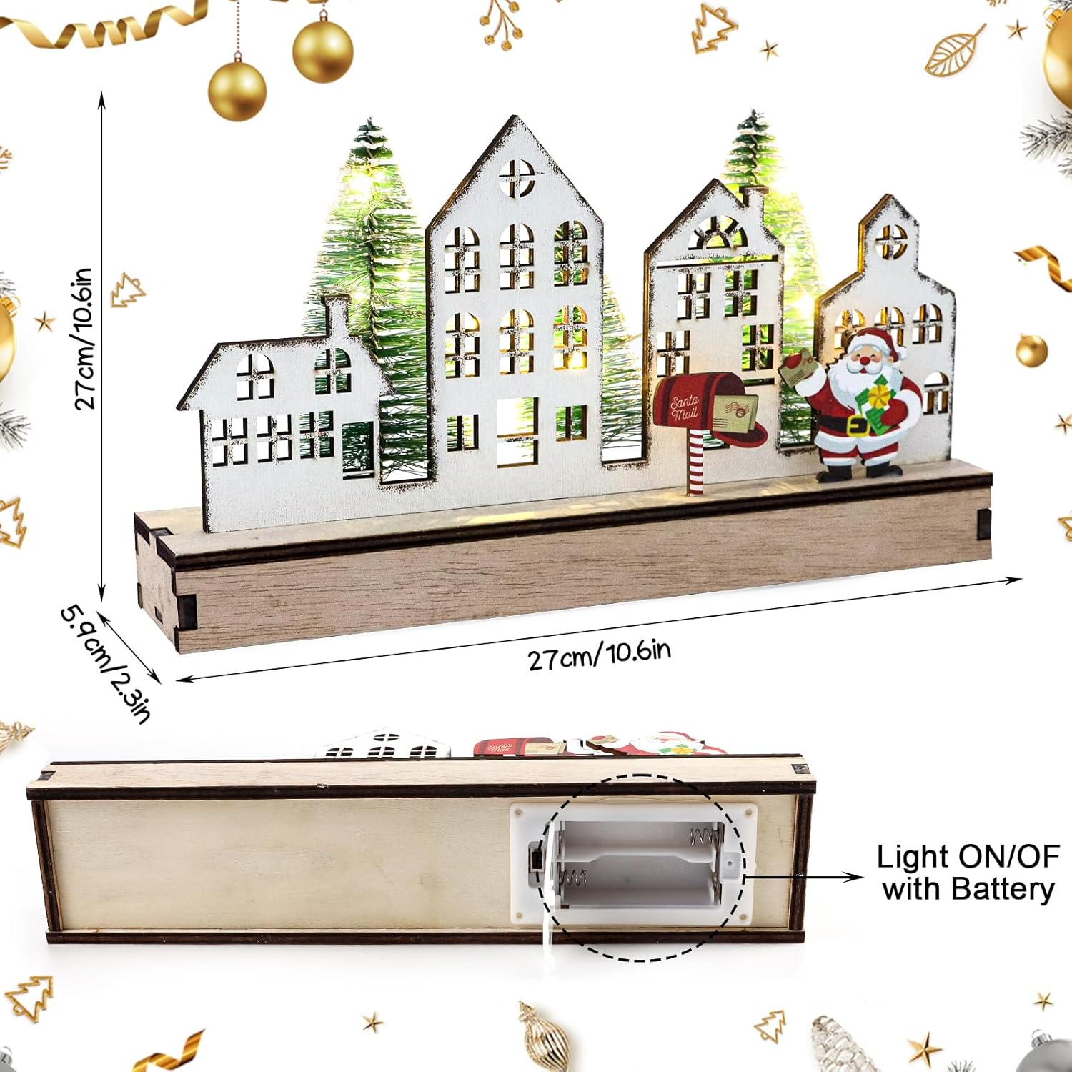 Condition photo showing New/Like New for DIYASY Christmas Tabletop LED Lighted Decorations, Wooden Table Centerpiece Decor Rustic Farmhouse Signs Xmas Tree Décor Winter Holiday Block Holiday Indoor Outdoor Room Party