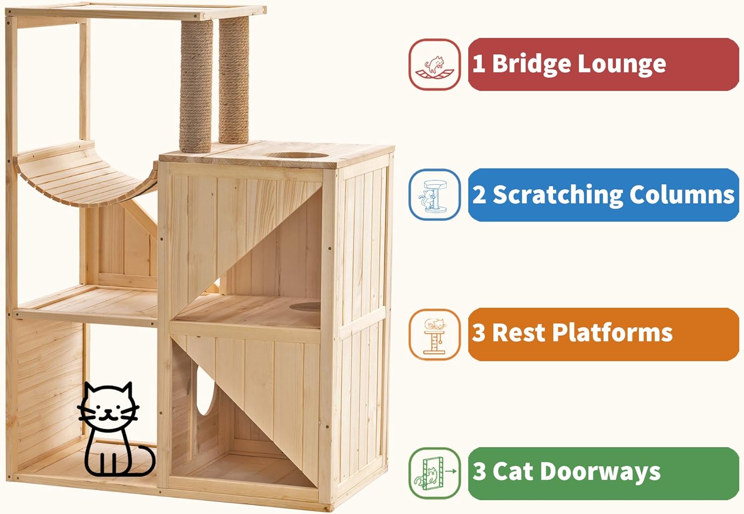 MCombo Cat House with Scratcher, Wood Cat Condo Furniture for Indoor Cat, Cat Villa Enclosures 6012-0505 : Pet Supplies