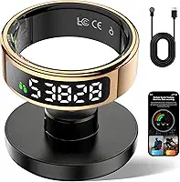 Smart Ring Fitness Tracker para homens e mulheres - Anel com tela sensível ao toque para atividade, sono e rastreamento de frequência cardíaca, contador de passos, controle remoto por telefone