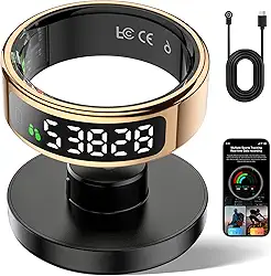 Smart Ring Fitness Tracker para homens e mulheres - Anel com tela sensível ao toque para atividade, sono e rastreamento de frequência cardíaca, contador de passos, controle remoto por telefone