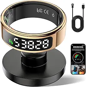 Smart Ring Fitness Tracker para homens e mulheres - Anel com tela sensível ao toque para atividade, sono e rastreamento de frequência cardíaca, contador de passos, controle remoto por telefone