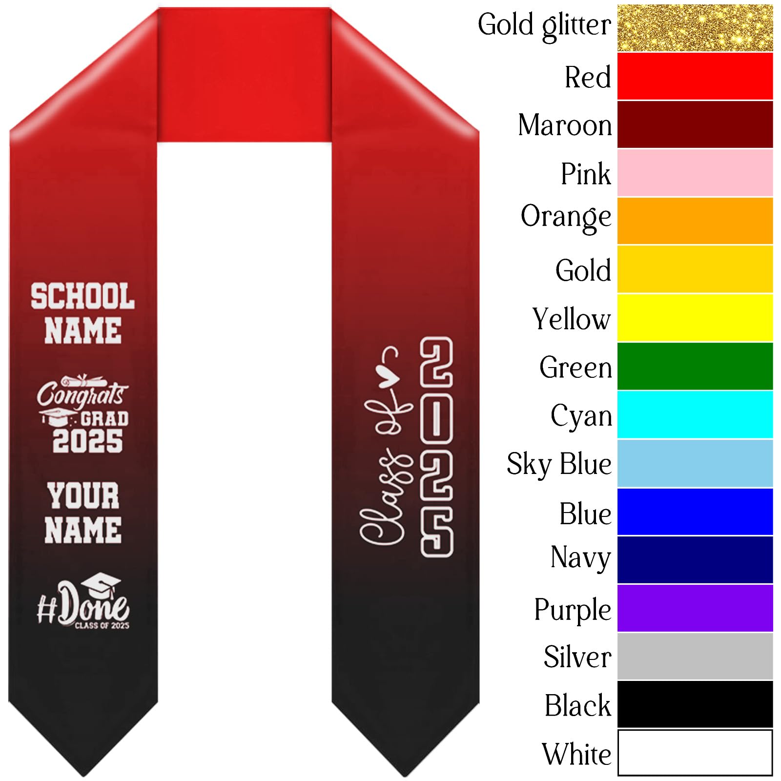 Custom Graduation Stole Class of 2025, 70