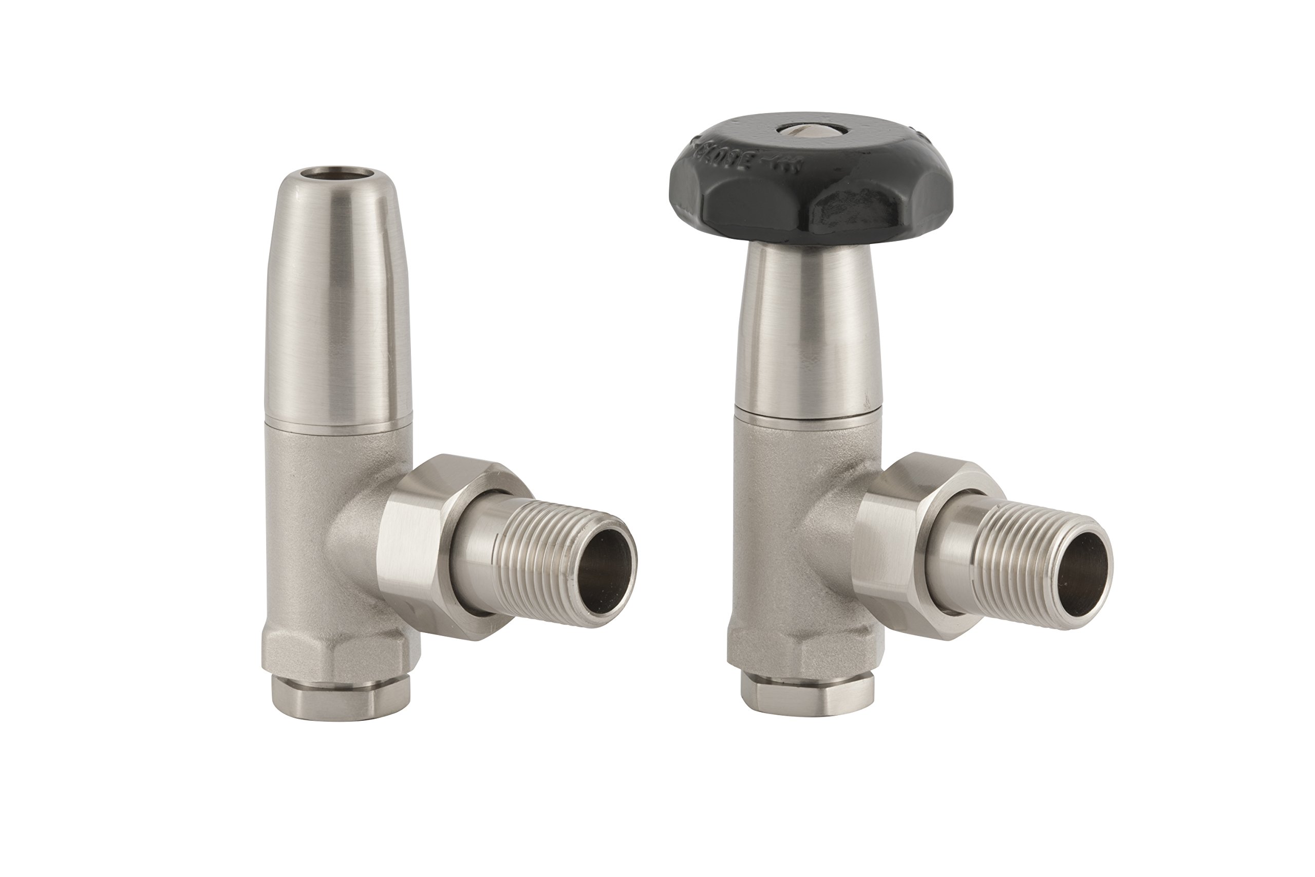 Arroll Brushed Nickel Uk12 Traditional Manual Radiator Valve & Locksheild In Finish And Black Wheel Head