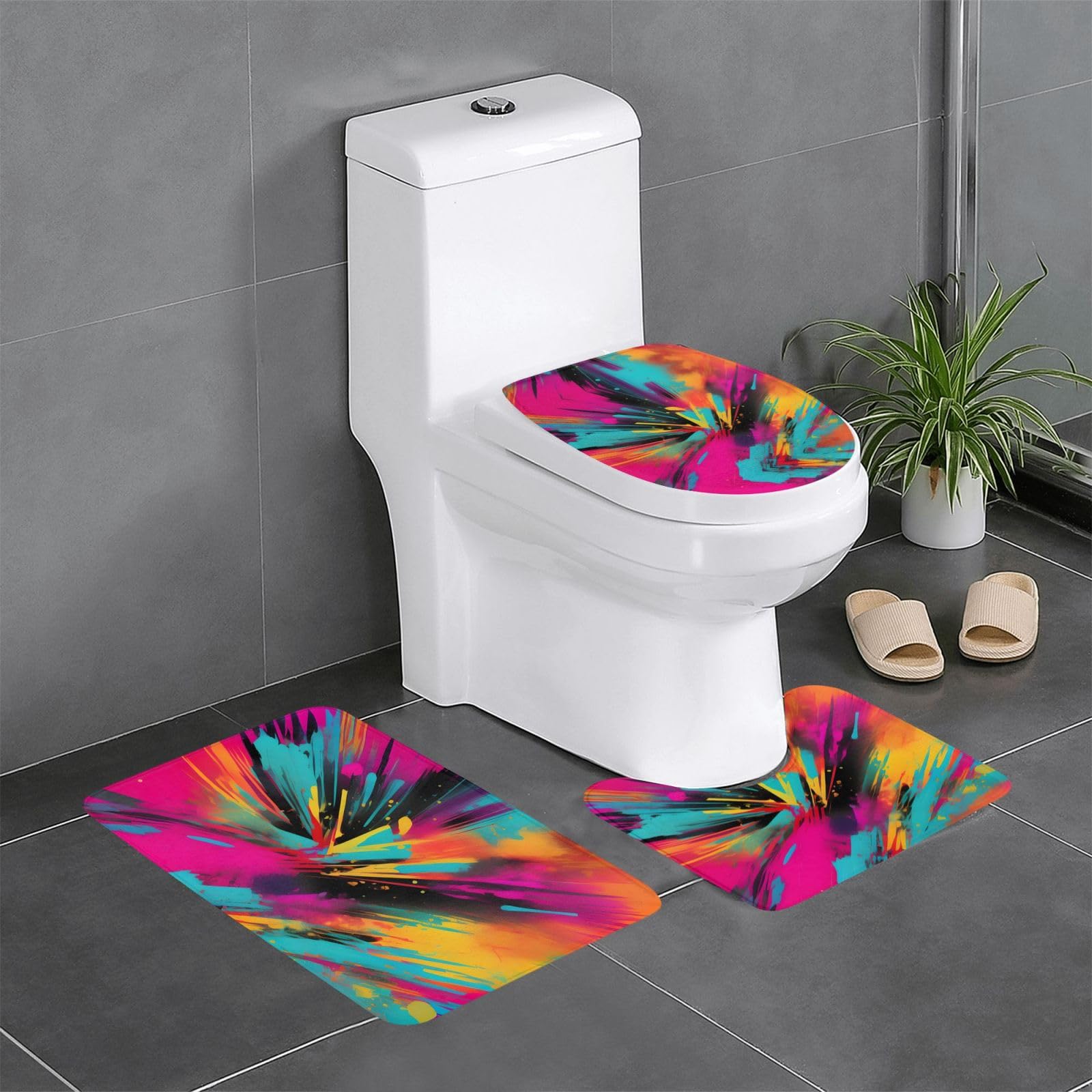 Tapis de salle de bain antidérapants lot de 3 avec contour pour toilette et coiffeuse