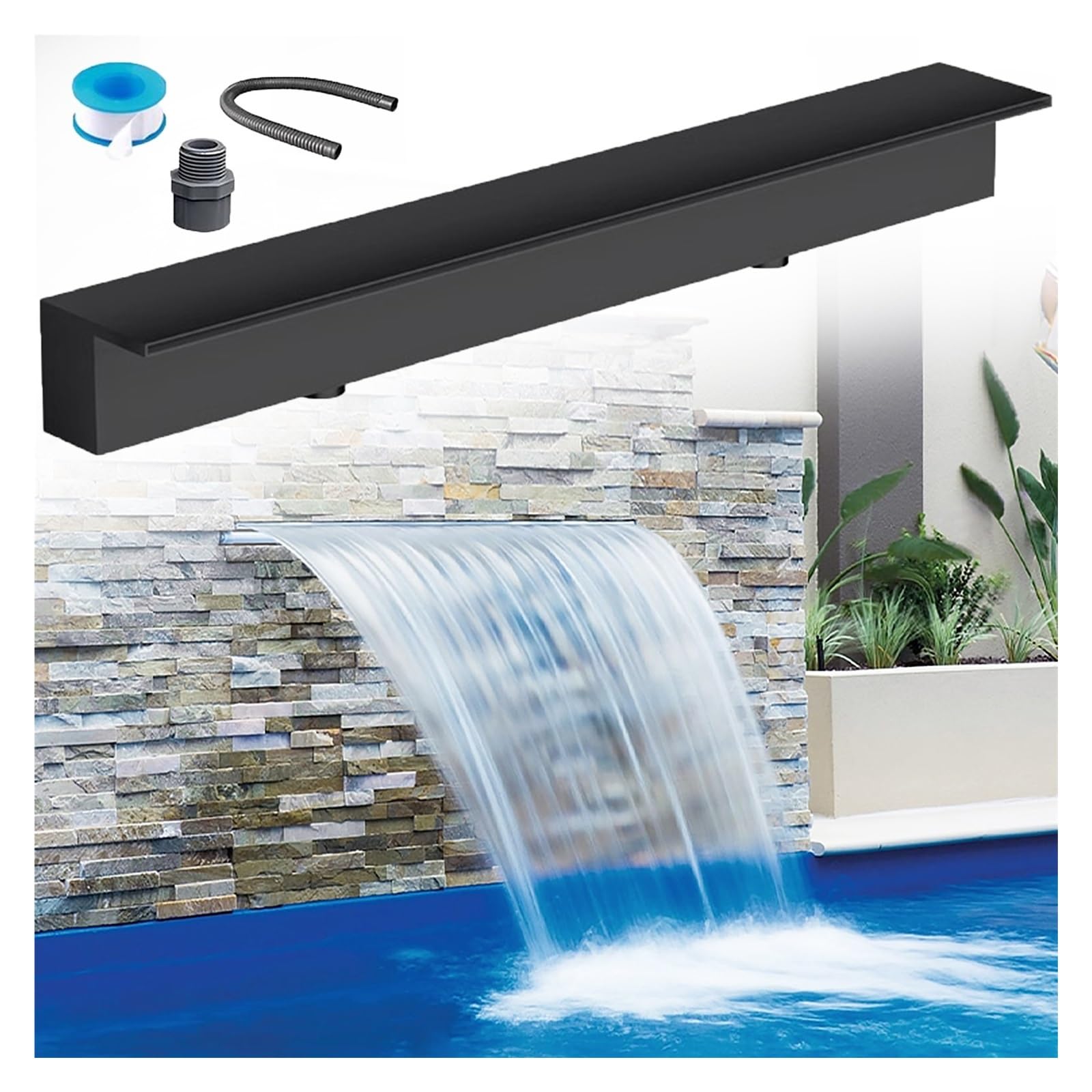 Fontaine cascade encastrée aquascape murale extérieure en inox noir