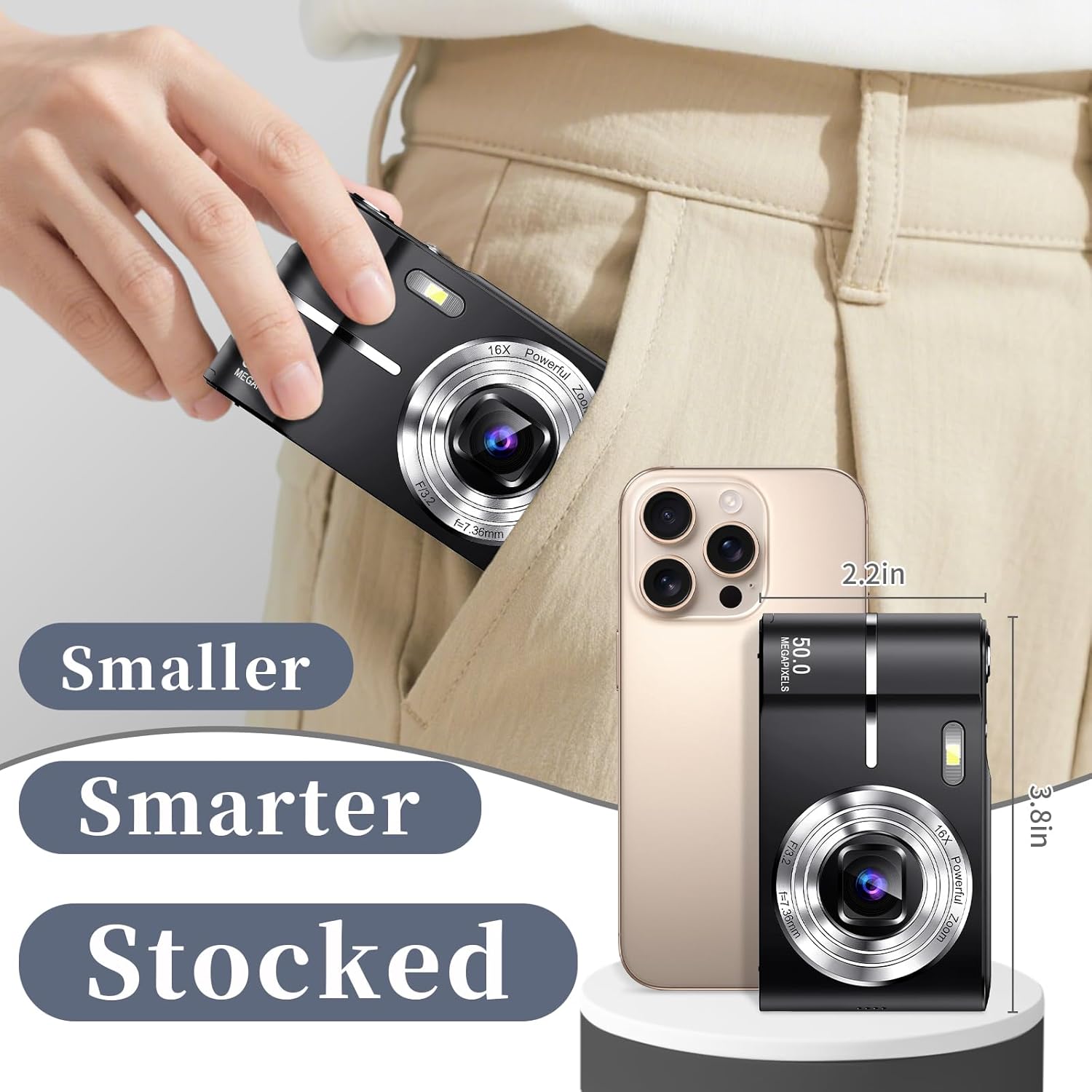 Digital Camera for Kids, 50MP UHD 4K Point and Shoot Digital Cameras with 32GB Card, 16X Zoom, Anti-Shake, Date Stamp, Compact Portable Small Cameras for Starter Children Teen Student Girl Boy - Image 8