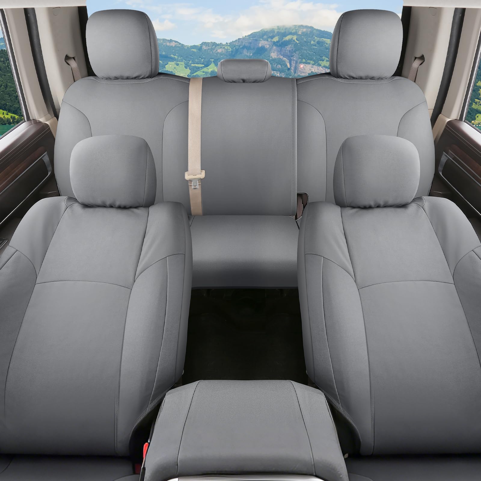 Coverado Chevy Silverado Oxford Seat Covers Full Set, Fit for 2014-2018 1500, 2015-2019 2500HD 3500HD Chevy Silverado GMC Sierra Crew Double Extended Cab (Flat Front&amp;Curved Rear, Gray)