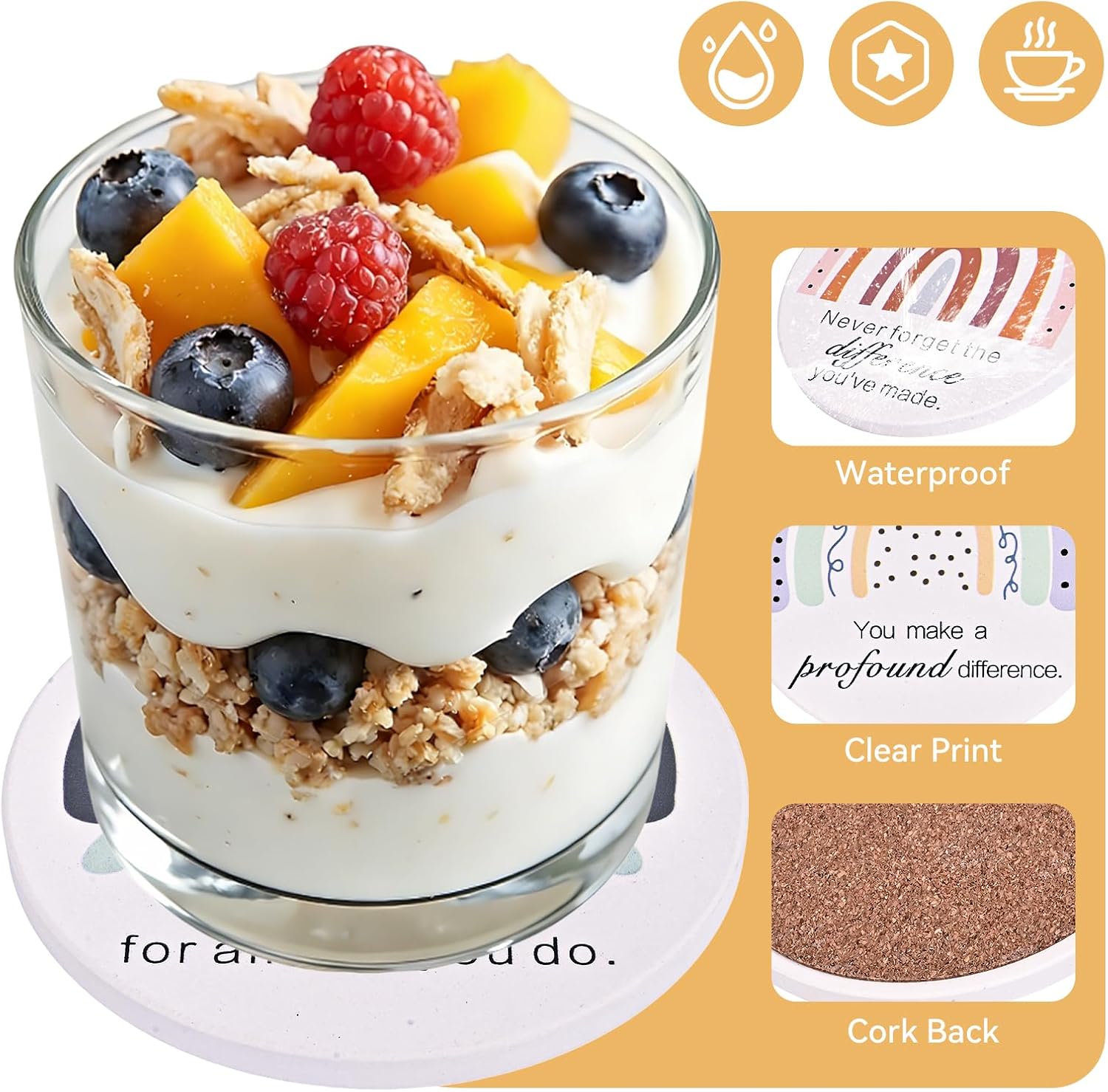 24-Pack Thank You Ceramic Coasters Set with Cork Backing, Water-Absorbent Drink Coasters for Coffee Table, Appreciation Gifts for Employees, Teachers, Coworkers & Friends