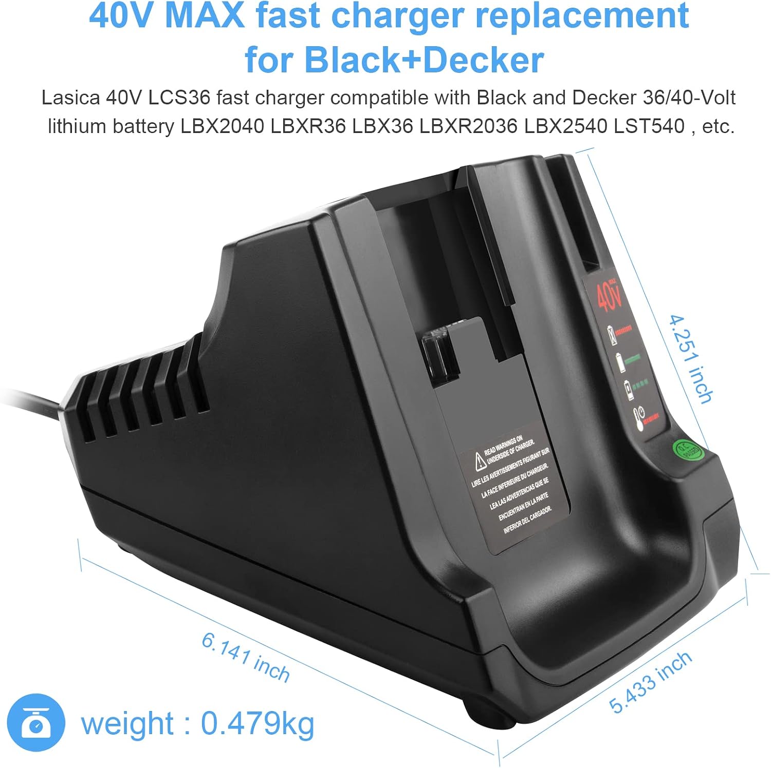Quick LCS40 LCS36 40V Charger for Black+Decker Power Tools 36V/ 40V Battery LBX2040 LBX2540 LBX36 LBXR36 LBX1540 LST136W LBXR2036 LST540 LCS1240