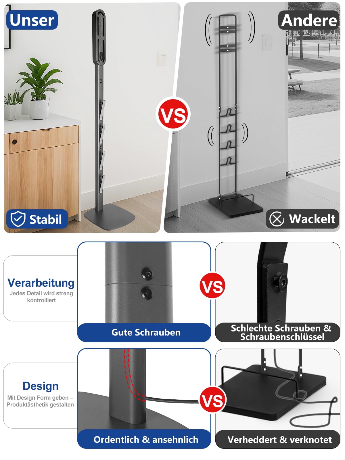 Soporte para aspiradora, compatible con Dyson Gen5, V15, V12, V11, V10, V8, V7, V6, soporte de suelo de metal con 4 ganchos, base estable, soporte sin taladros para almacenamiento de accesorios | Soporte de suelo de metal con 4 ganchos, sin taladrar, tamb