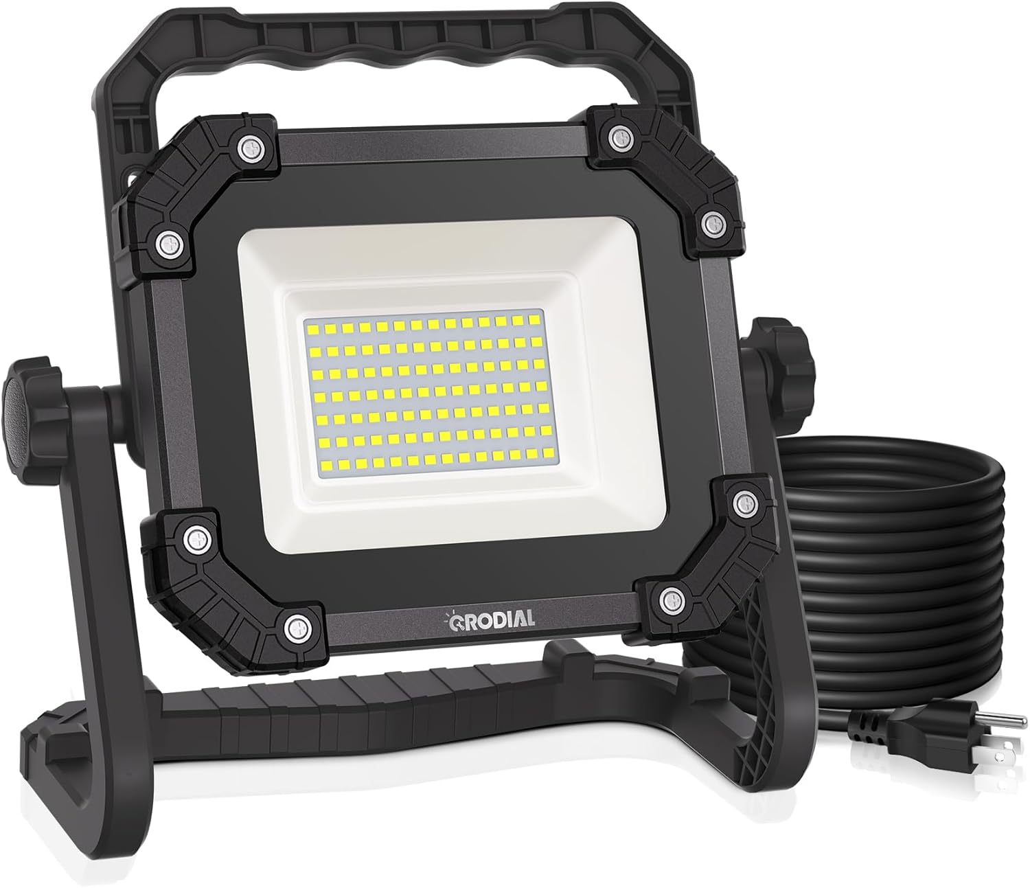 80W LED Work Light with Stand, 10000LM LED Flood Lights, 600W Equivalent, IP65 Waterproof, Power Cord with Plug, 6500K, Brightness Switch Adjustable for Workshop Garage, Construction Site