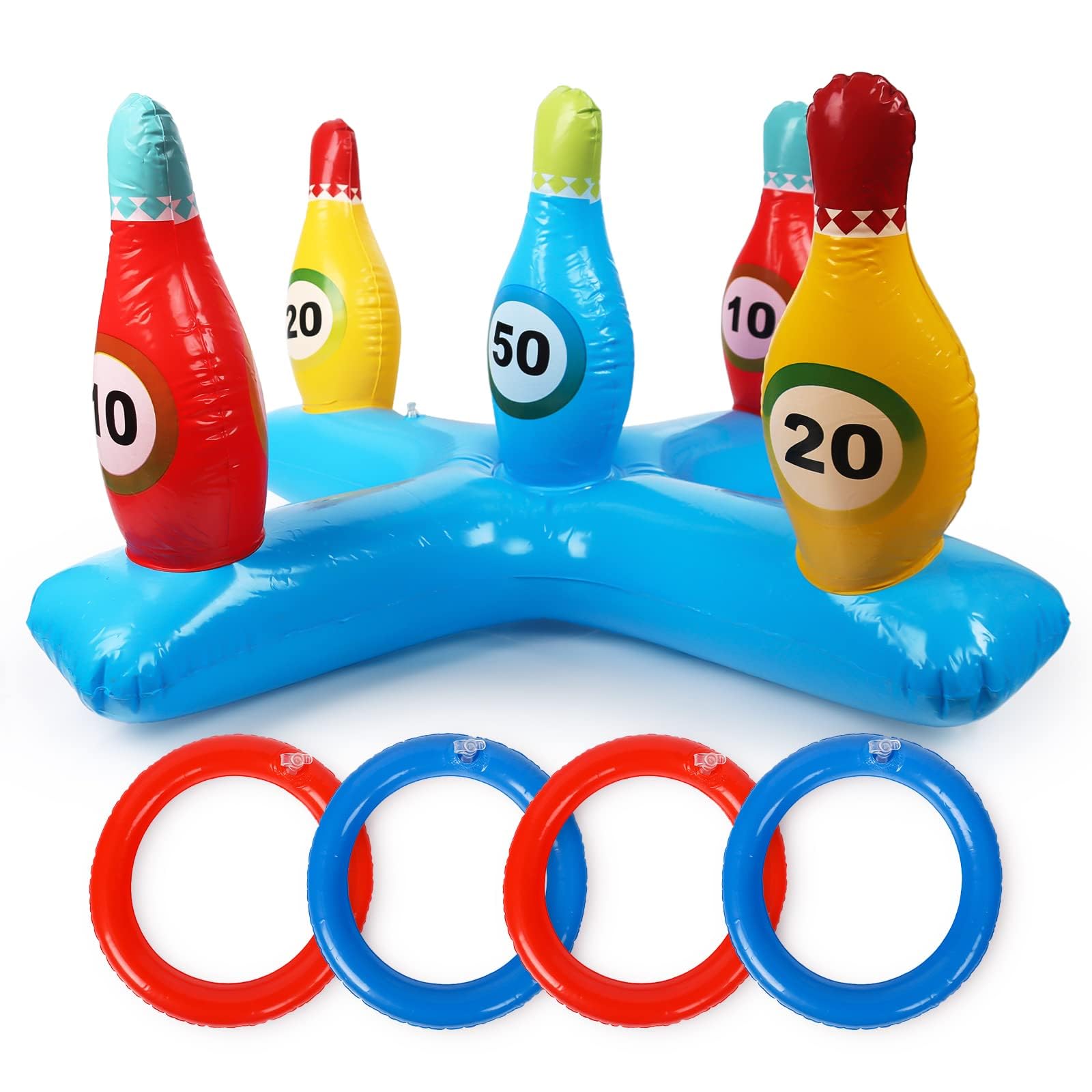 Design del birillo da Bowling, Gioco Gonfiabile del Lancio dell'anello, Gioco di Lancio per Bambini per Feste Giochi da Piscina in Estate Giochi d'Acqua galleggianti Gioco Estivo in Piscina