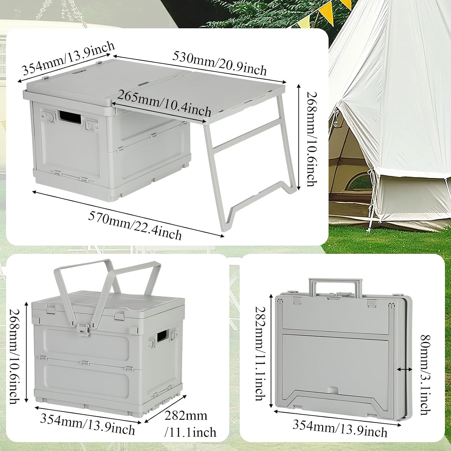 3-in-1 Folding Picnic Basket for 4 Set with Mini Picnic Table & Large Insulated Storage Organizer Portable Folding Design for Outdoor Travel Party BBQ Beach Camping Holidays Supplies