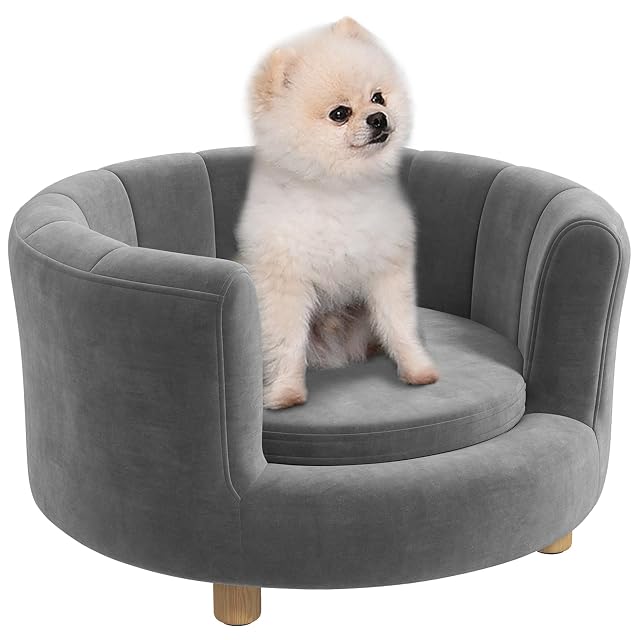 PawHut sofá para perros, funda lavable, sofá para mascotas con respaldo y patas de madera, sofá para gatos
