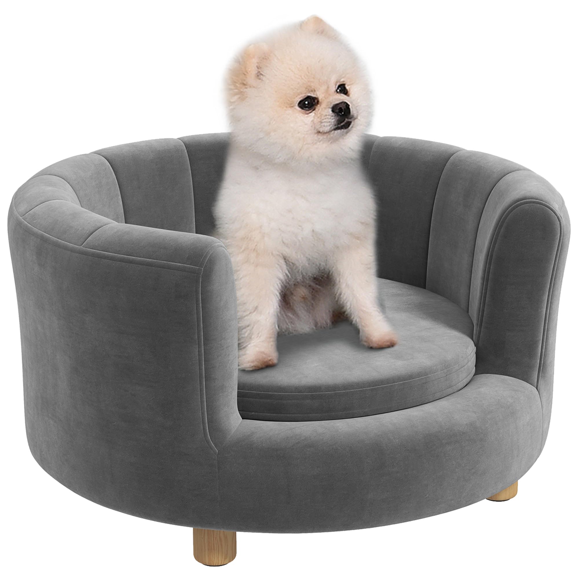 PawHut sofá para perros, funda lavable, sofá para mascotas con respaldo y patas de madera, sofá para gatos, para perros pequeños de menos de 4,5 kg, gris