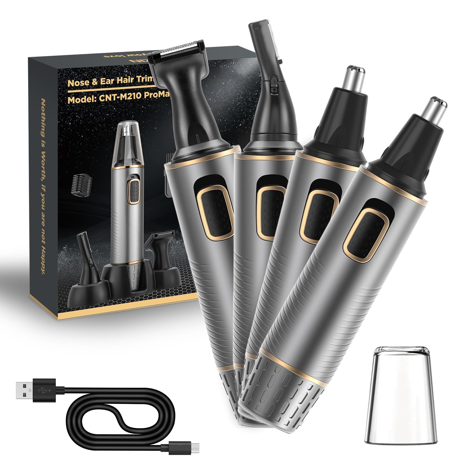 Męski trymer do włosów w nosie, 4 w 1, profesjonalny trymer do włosów w nosie, z możliwością ponownego ładowania przez USB, wodoszczelny IPX7, podwójne ostrza, łatwe czyszczenie, trymer do nosa dla