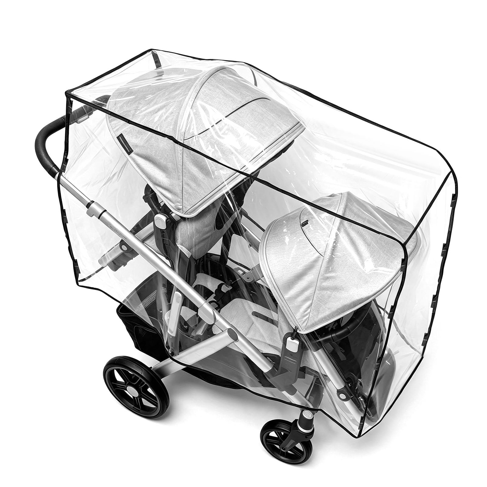 Parapioggia per passeggino doppio compatibile con UPPAbaby Vista V2/V3, sistema con sedile a rombo, protezione antivento trasparente con fori di ventilazione e copertura completa